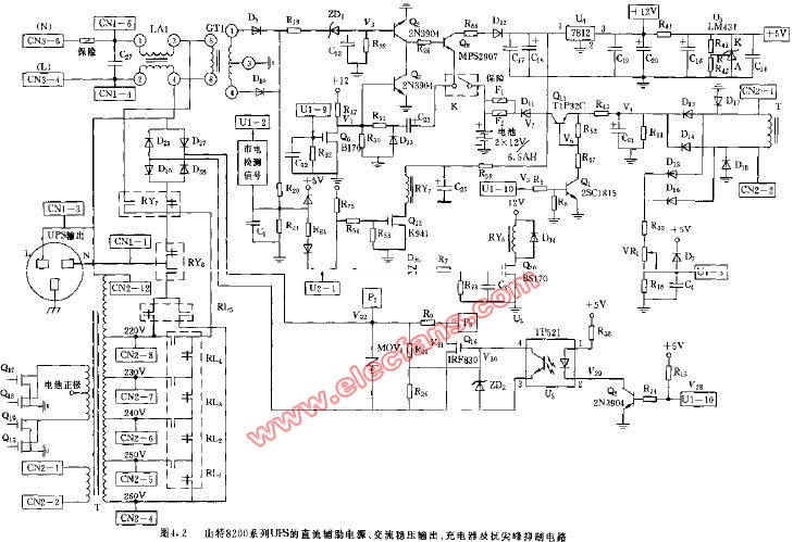 山特8200 UPS直流輔助電源，交流穩(wěn)壓輸出，充電器及抗尖_電路圖